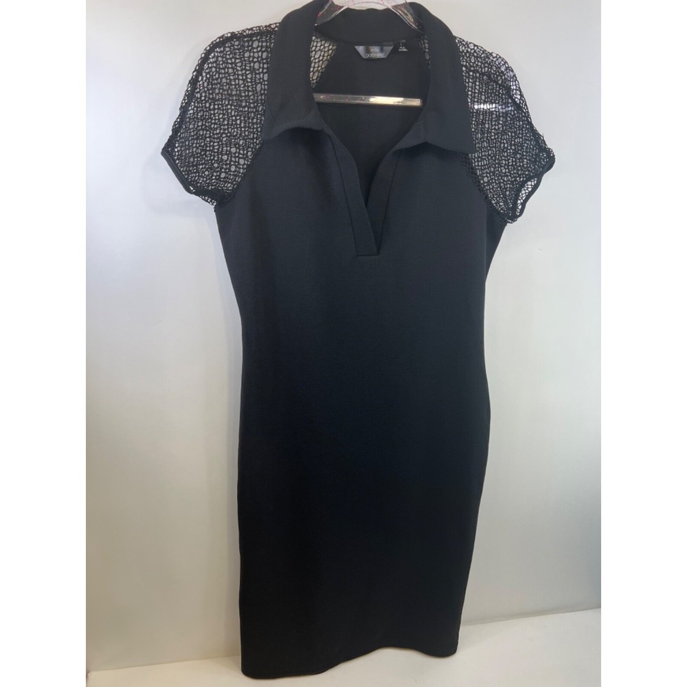 Mlle Gabrielle Dress Women's L Black Wide Weave Raglan Sleeves V-Neck